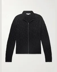 Acne Studios Cardigan aus Jacquard-Strick aus Wolle mit Logomuster und Reißverschluss Grau