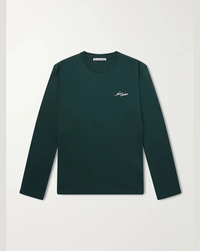Acne Studios Logo-Embroidered Cotton-Jersey T-Shirt Green