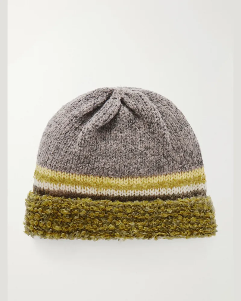 KAPITAL Bouclé-Trimmed Knitted Mélange Beanie Brown