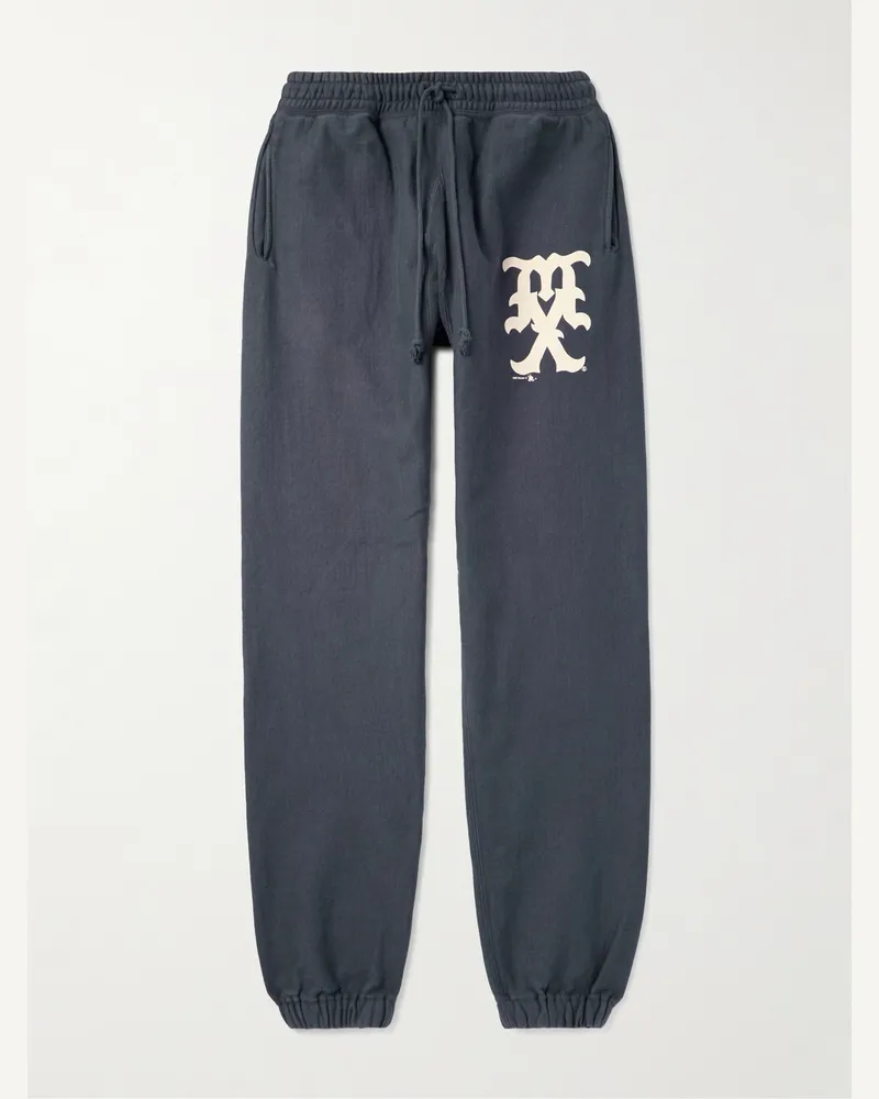SAINT MXXXXXX Tapered Logo-Print Cotton-Blend Jersey Sweatpants Blue