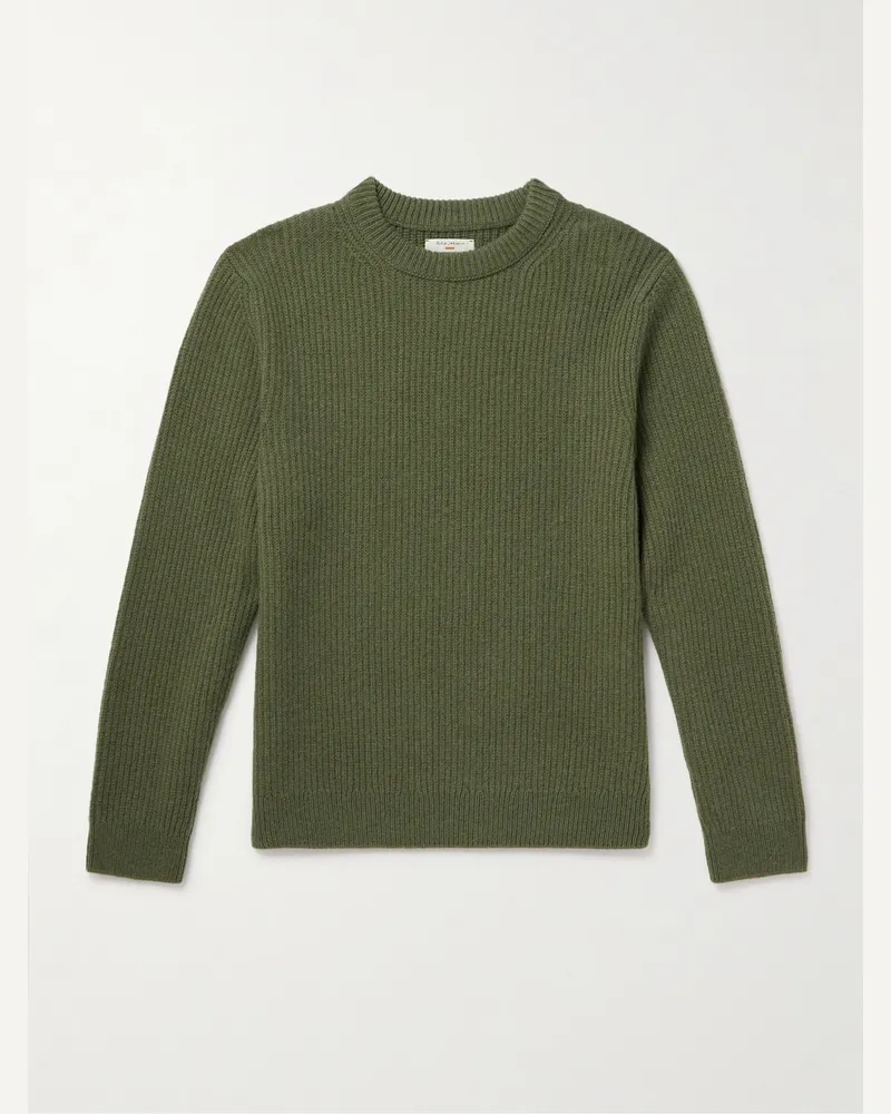 Nudie Jeans August Pullover aus Wolle in Rippstrick Grün