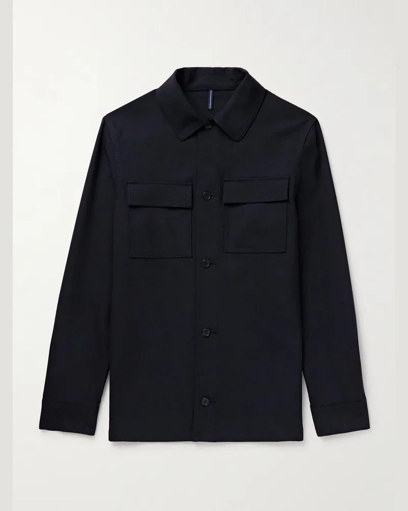 Incotex Schmal geschnittene Hemdjacke aus einer Wollmischung Blau