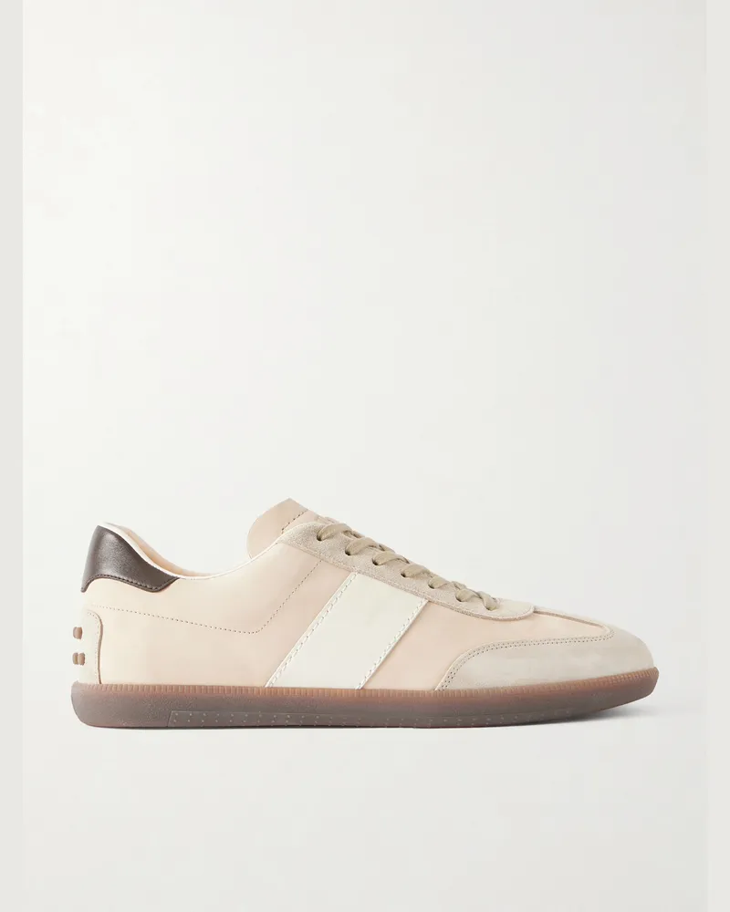 TOD'S Tabs Suede and Leather-Trimmed Nubuck Sneakers Neutrals