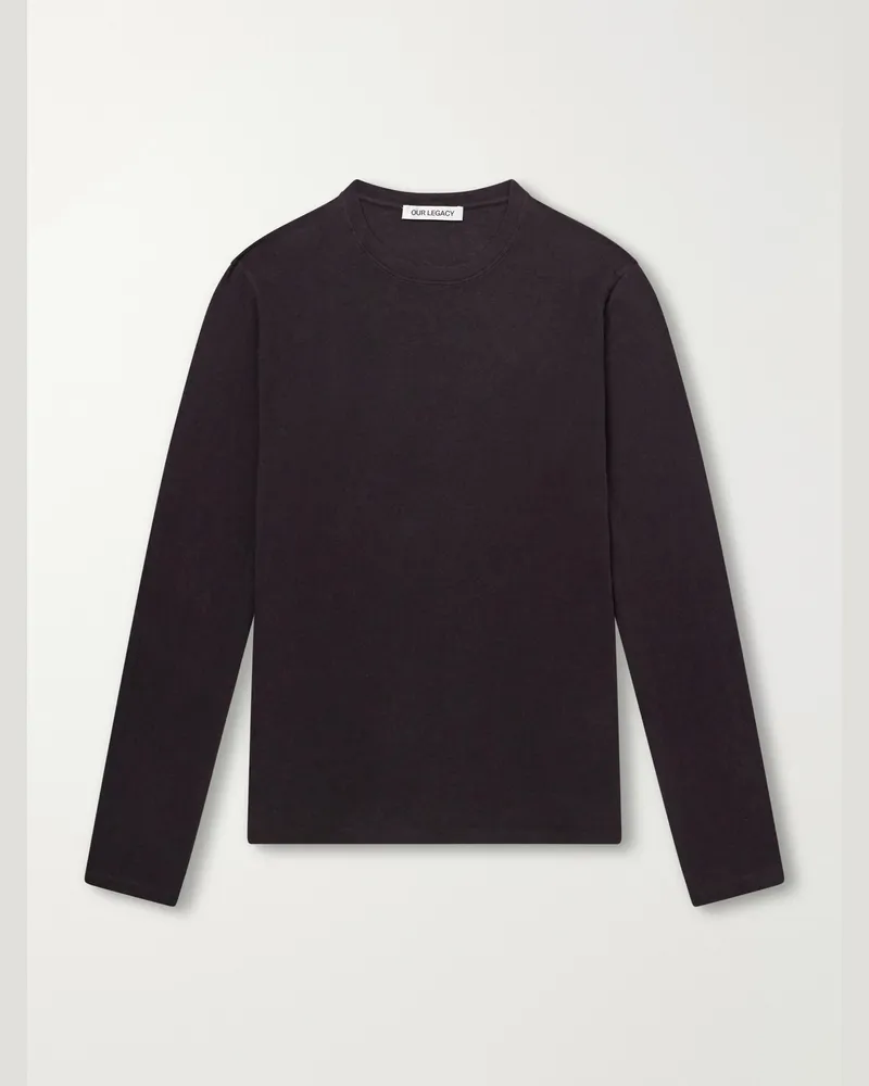 Our Legacy Embroidered Cotton And Wool-Blend Jersey T-Shirt Brown