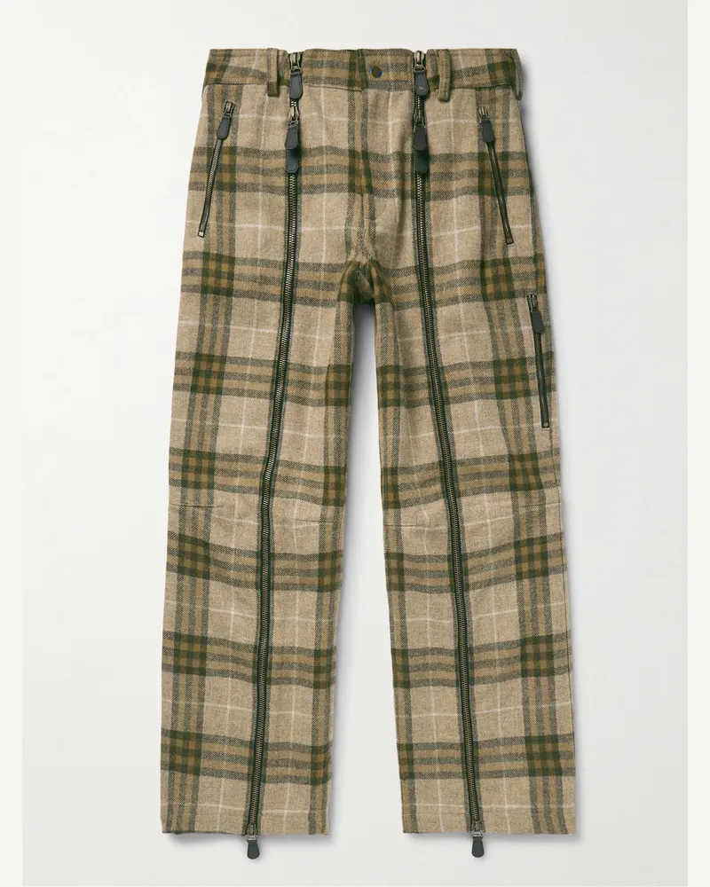 Burberry Gerade geschnittene Hose aus Wolle mit Reißverschlüssen und Karomuster Grün