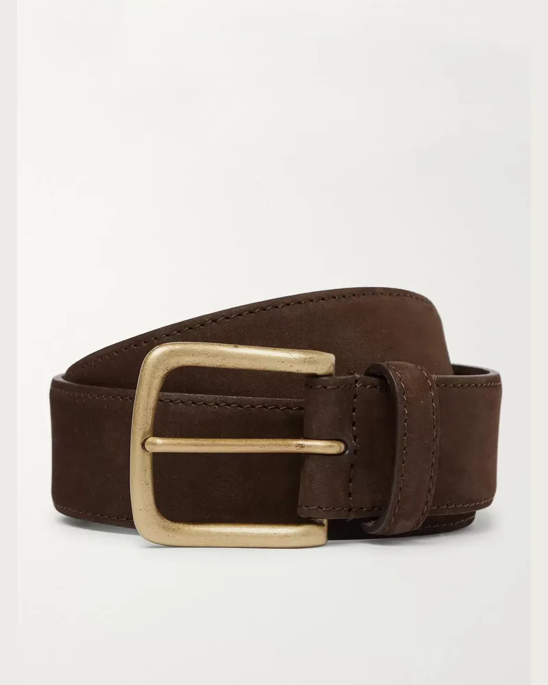 Anderson & Sheppard 3.5cm Dark-Brown Suede Belt Brown