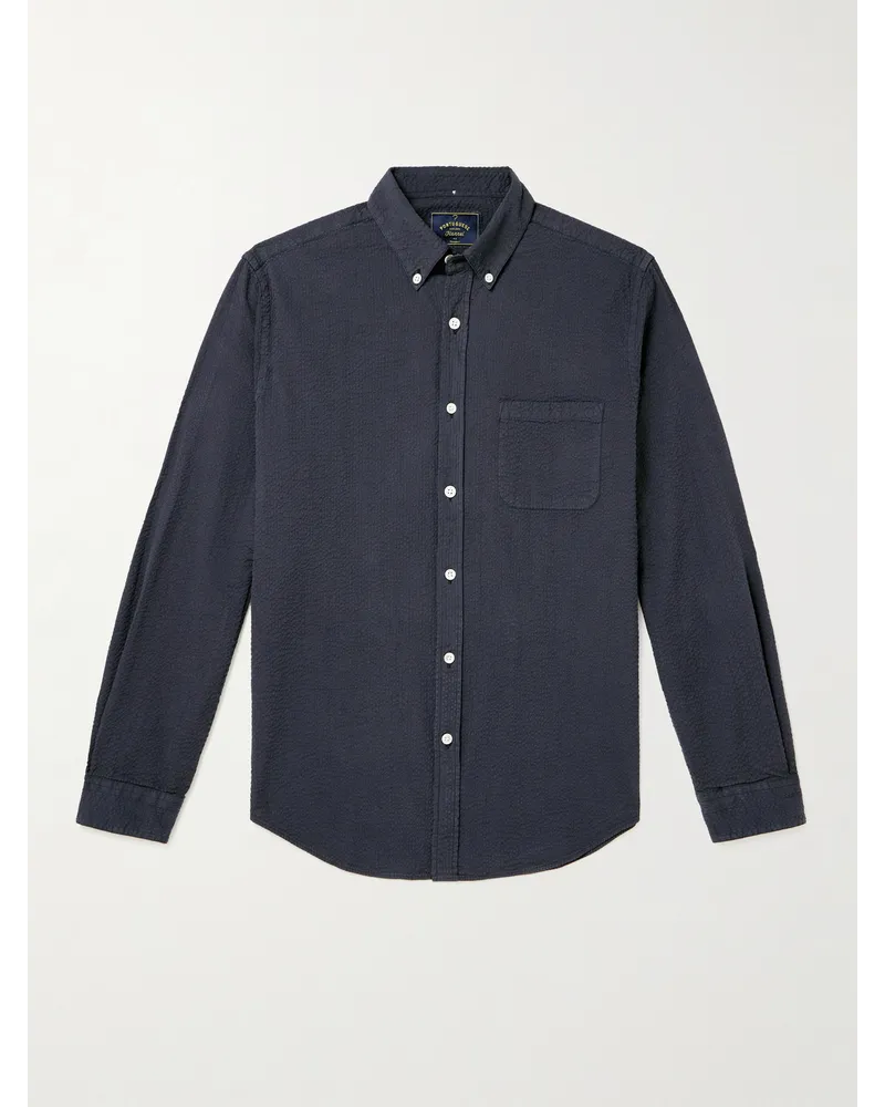 Portuguese Flannel Atlantico schmal geschnittenes Hemd aus Baumwoll-Seersucker mit Button-Down-Kragen Blau