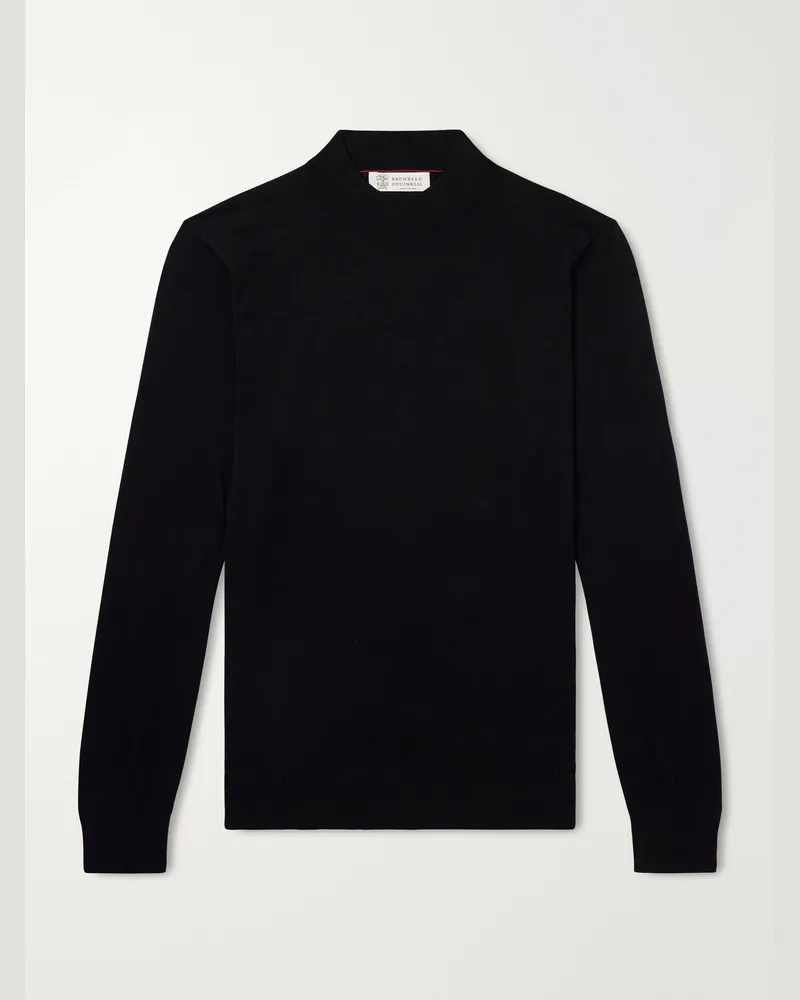 Brunello Cucinelli Silk and Cotton-Blend Rollneck Sweater Black