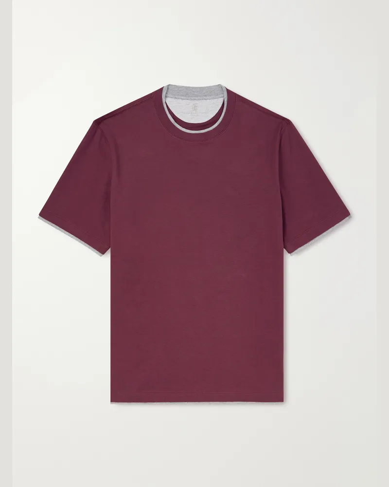 Brunello Cucinelli Layered Cotton-Jersey T-Shirt Burgundy