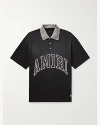 Amiri Polohemd aus Baumwoll-Piqué mit Besatz aus Baumwoll-Jersey und Logoapplikation Schwarz