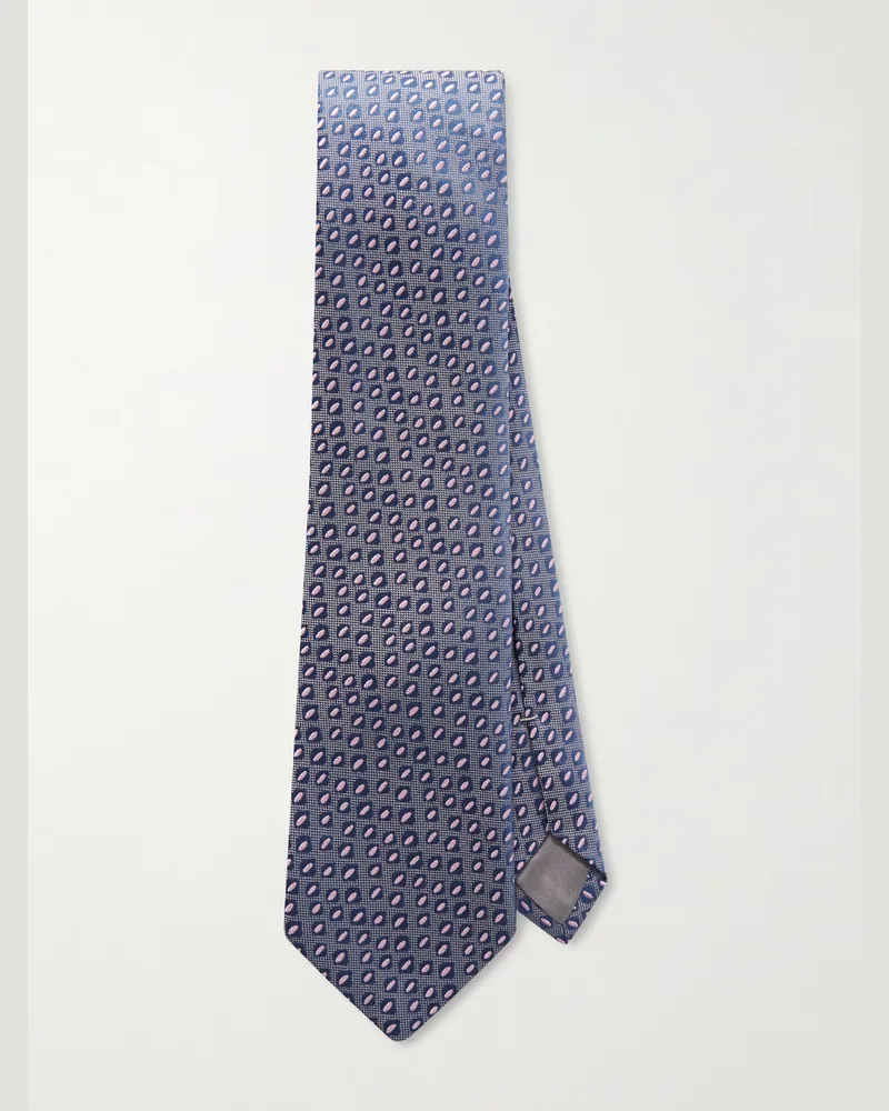 Charvet 8.5cm Embroidered Silk-Jacquard Tie Blue