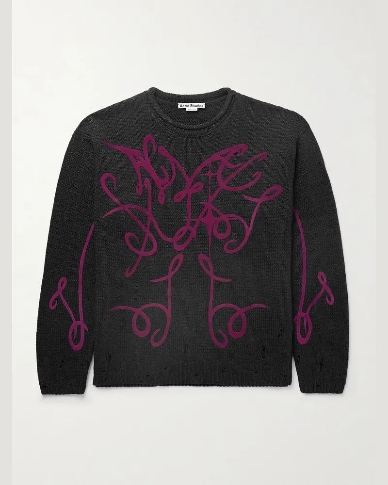 Acne Studios Kawii Cyber Pullover aus einer Metallic-Baumwollmischung mit Distressed-Details und Logoflockdruck Grau