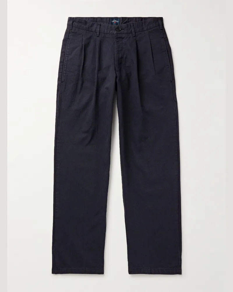 Noah NYC Gerade geschnittene Hose aus Baumwolle mit Fischgratmuster und Falten Blau