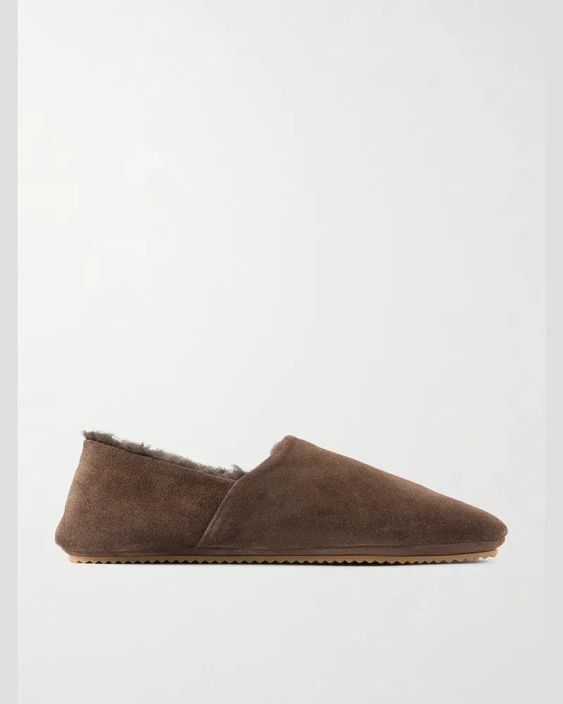 MR P. Plush-Lined Suede Slippers Brown