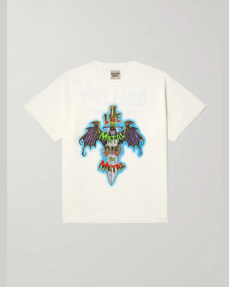 GALLERY DEPT. Live For Metal Glittered Printed Cotton-Jersey T-Shirt Neutrals