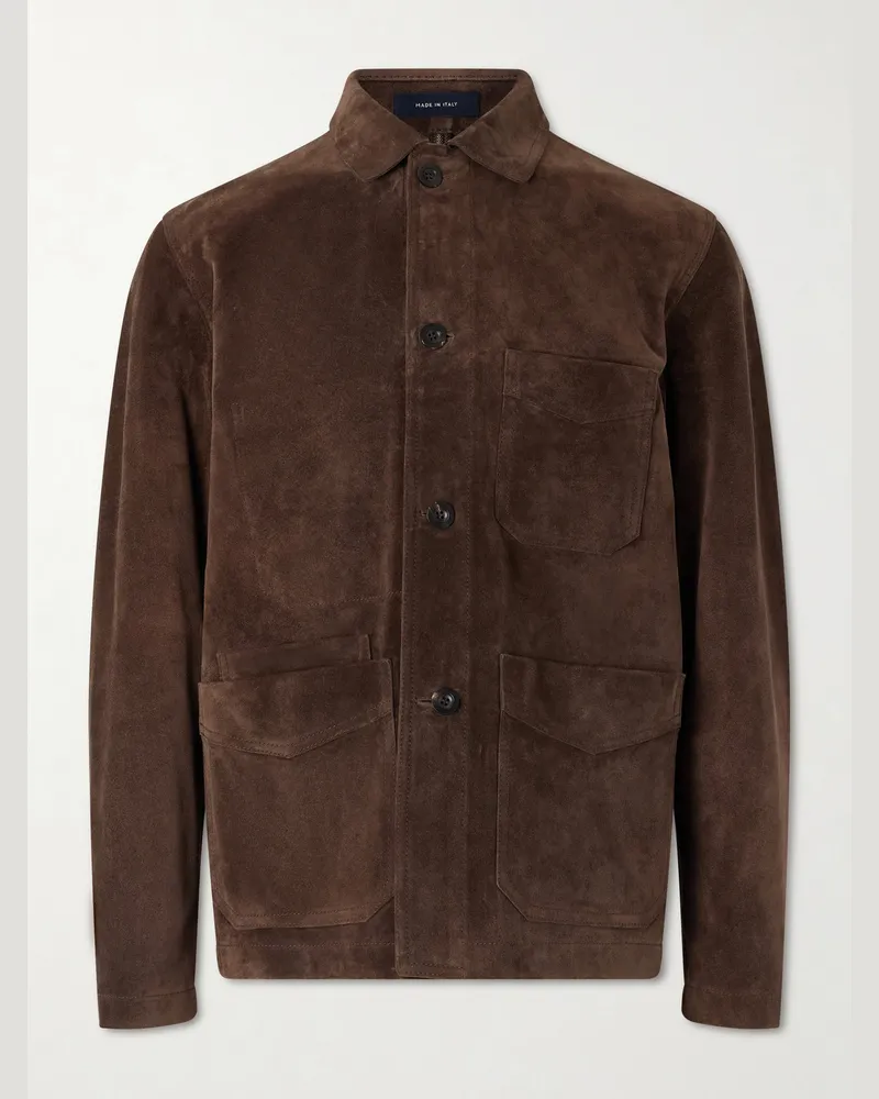 Drake's Suede Chore Jacket Brown