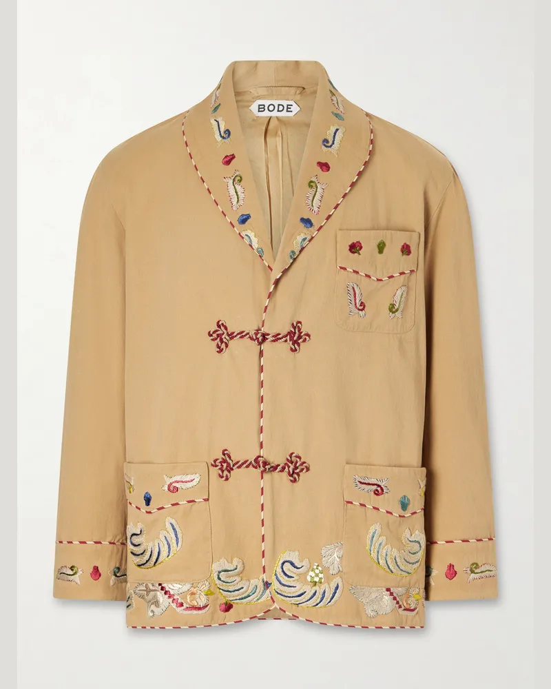 BODE Embroidered Cotton-Twill Blazer Neutrals
