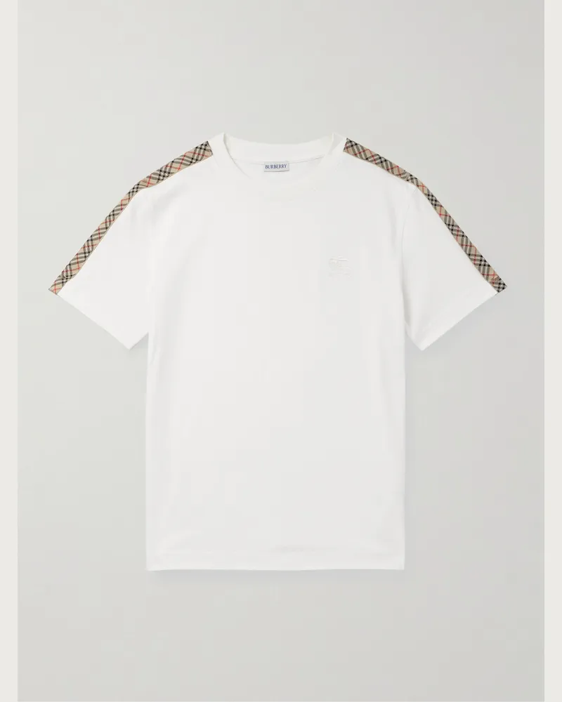 Burberry Checked Cotton-Jersey T-Shirt Neutrals