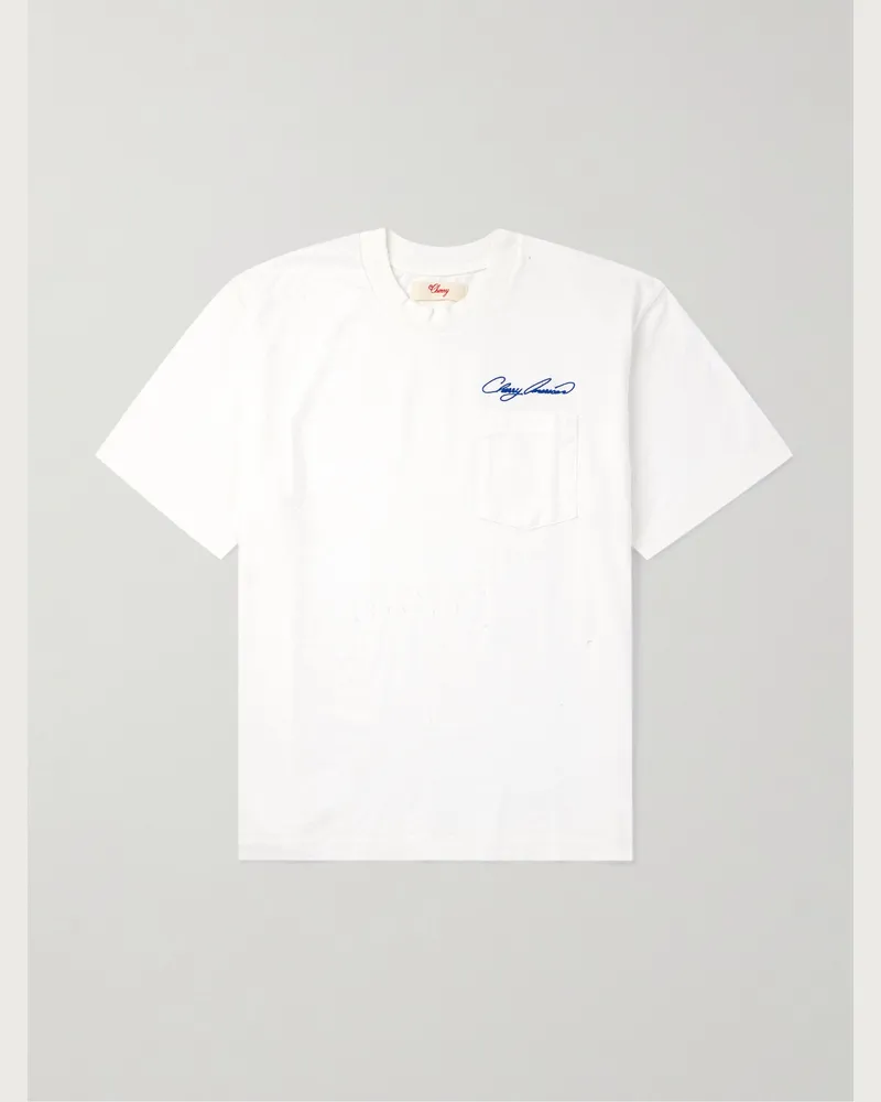 Cherry Los Angeles T-Shirt aus Baumwoll-Jersey mit Logostickerei in Distressed-Optik Weiß
