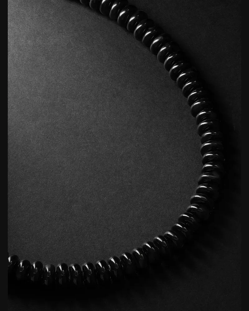 Lauren Rubinski Silver and Enamel Beaded Necklace Black