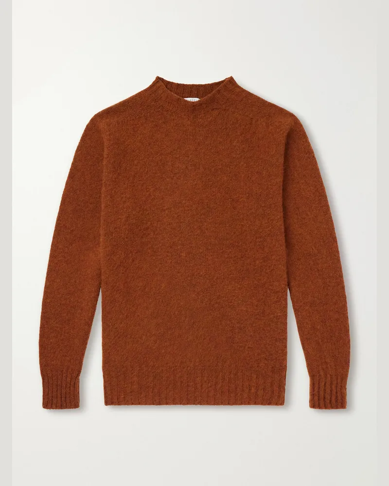 Sunspel Brushed Shetland Wool Sweater Brown