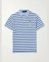 Ralph Lauren Schmal geschnittenes Polohemd aus gestreiftem Baumwoll-Piqué mit Logostickerei Blau