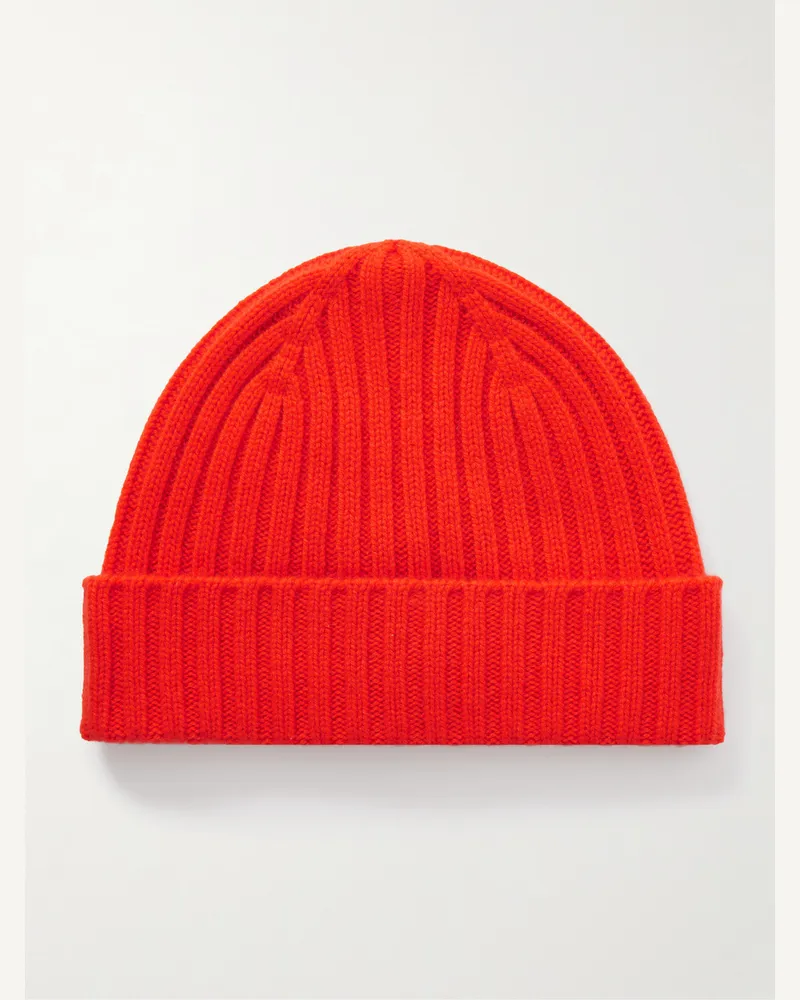 MR P. Cairn Beanie aus Kaschmir in Rippstrick Orange