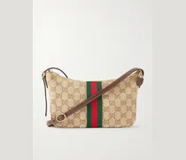 Lunetta Leather-Trimmed Monogrammed Canvas Shoulder Bag