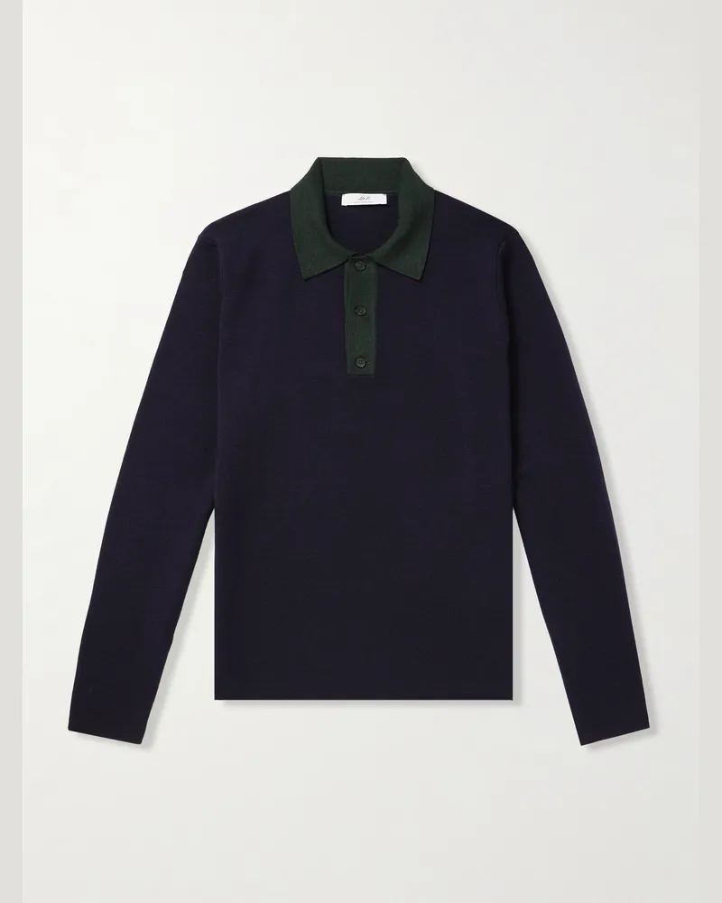 MR P. Pullover aus Merinowolle mit Polokragen Blau