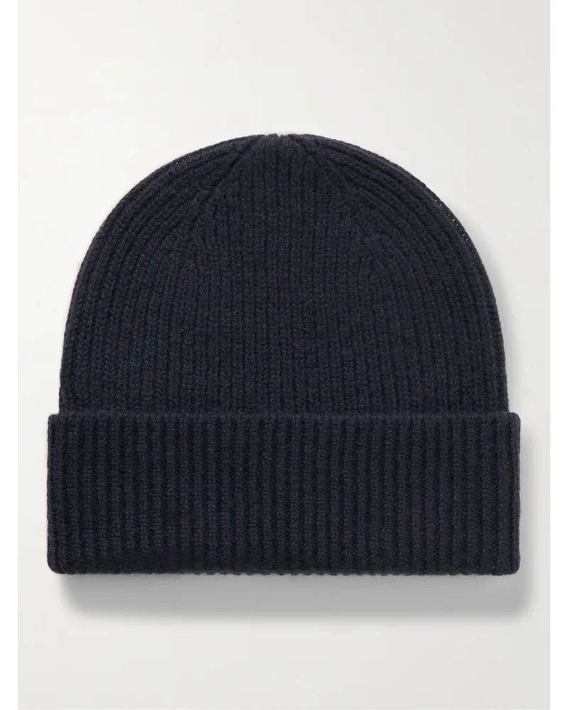 William Lockie Beanie aus Kaschmir in Rippstrick Blau