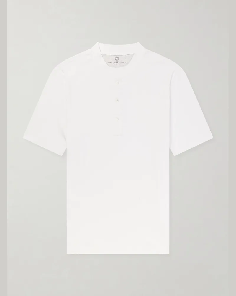 Brunello Cucinelli Ribbed Jersey Henley T-Shirt White