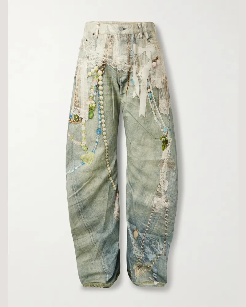 Acne Studios 2006 Wide-Leg Printed Jeans Green