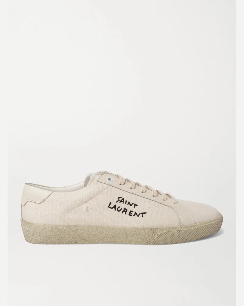 Saint Laurent SL/06 Court Classic Sneakers aus Canvas in Distressed-Optik mit Lederbesatz und Logostickerei Neutral