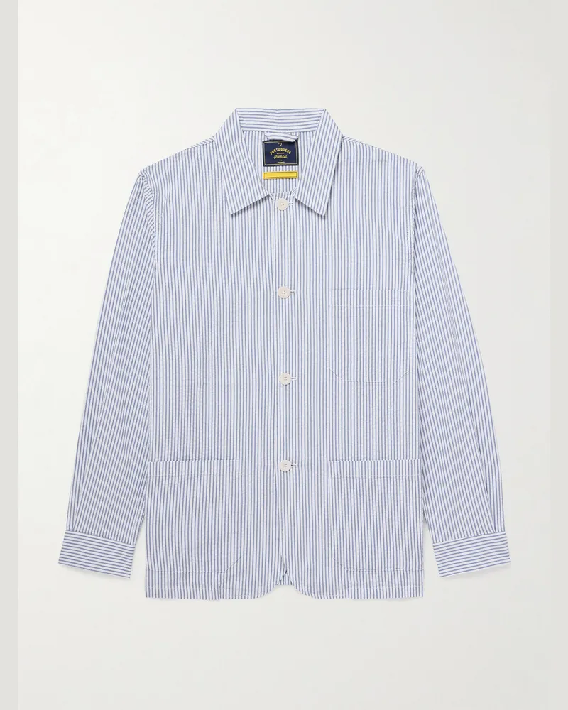 Portuguese Flannel Hemdjacke aus gestreiftem Baumwoll-Seersucker Blau