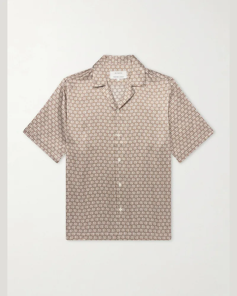 Frescobol Carioca Roberto Camp-Collar Printed Silk-Voile Shirt Brown