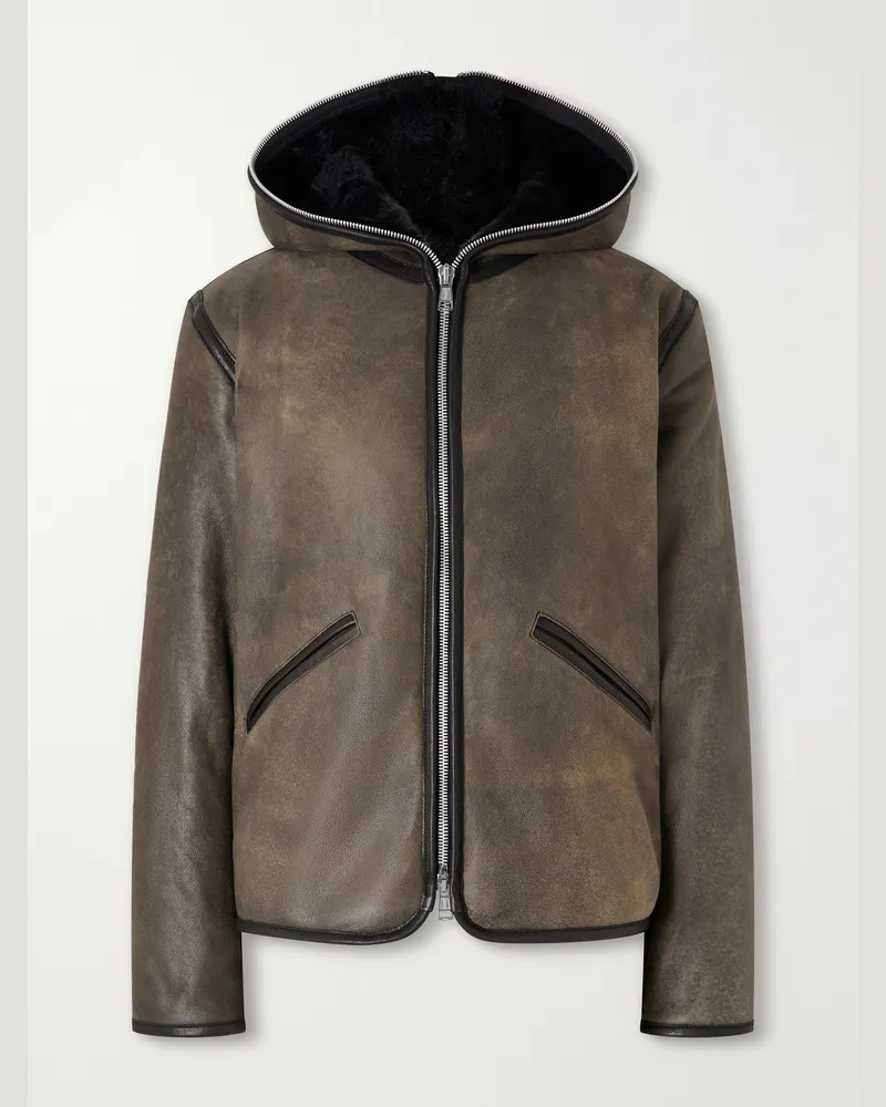 Our Legacy Full Zip Hooded Shearling Jacket Brown