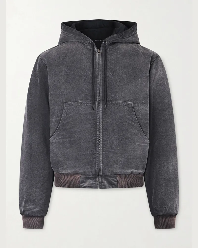 AURALEE Kapuzenjacke aus Baumwoll-Canvas mit Reißverschluss in Stückfärbung Schwarz