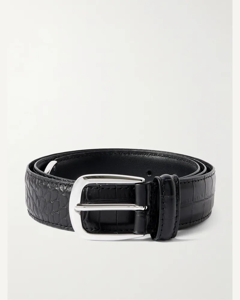 Anderson's Gürtel aus Leder mit Krokodileffekt, 3 cm Schwarz