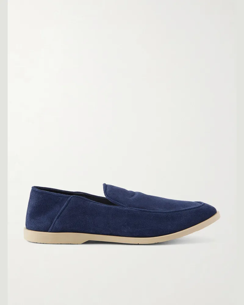 George Cleverley Mayfair II Collapsible-Heel Suede Loafers Blue