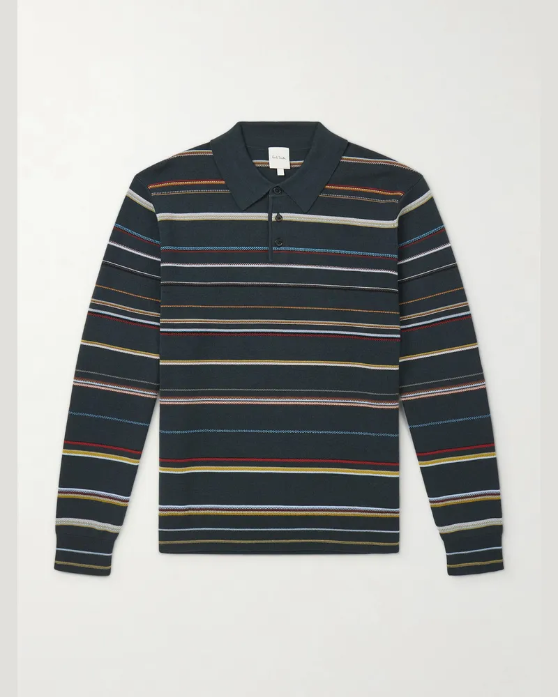 Paul Smith Gestreifter Pullover aus Merinowolle mit Polokragen Grün