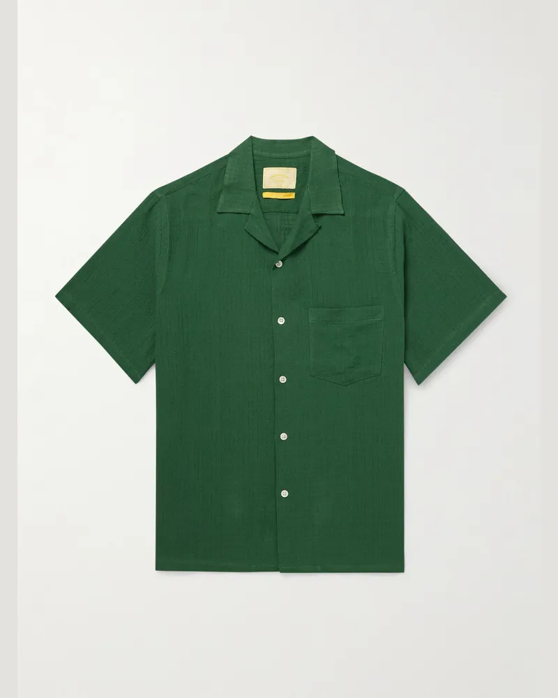 Portuguese Flannel Grain Hemd aus Baumwollgaze mit wandelbarem Kragen Grün
