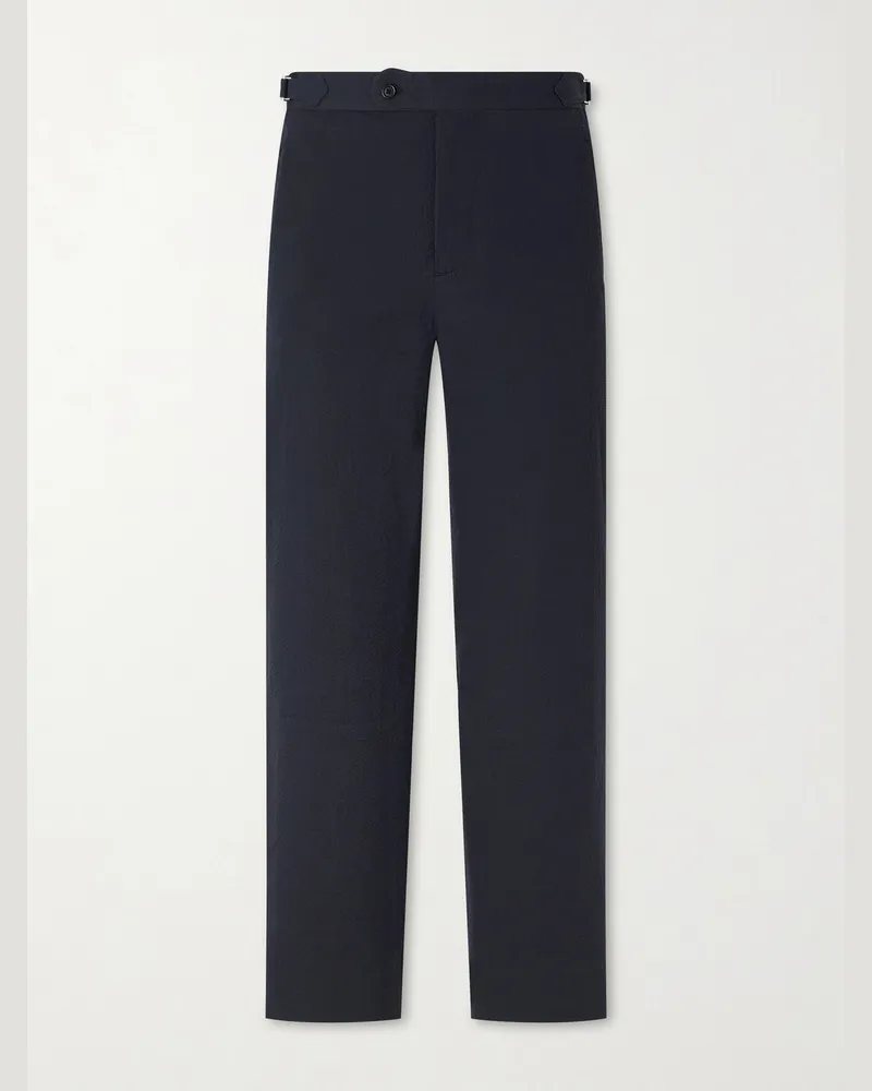 BODE Straight-Leg Cotton-Blend Seersucker Trousers Blue