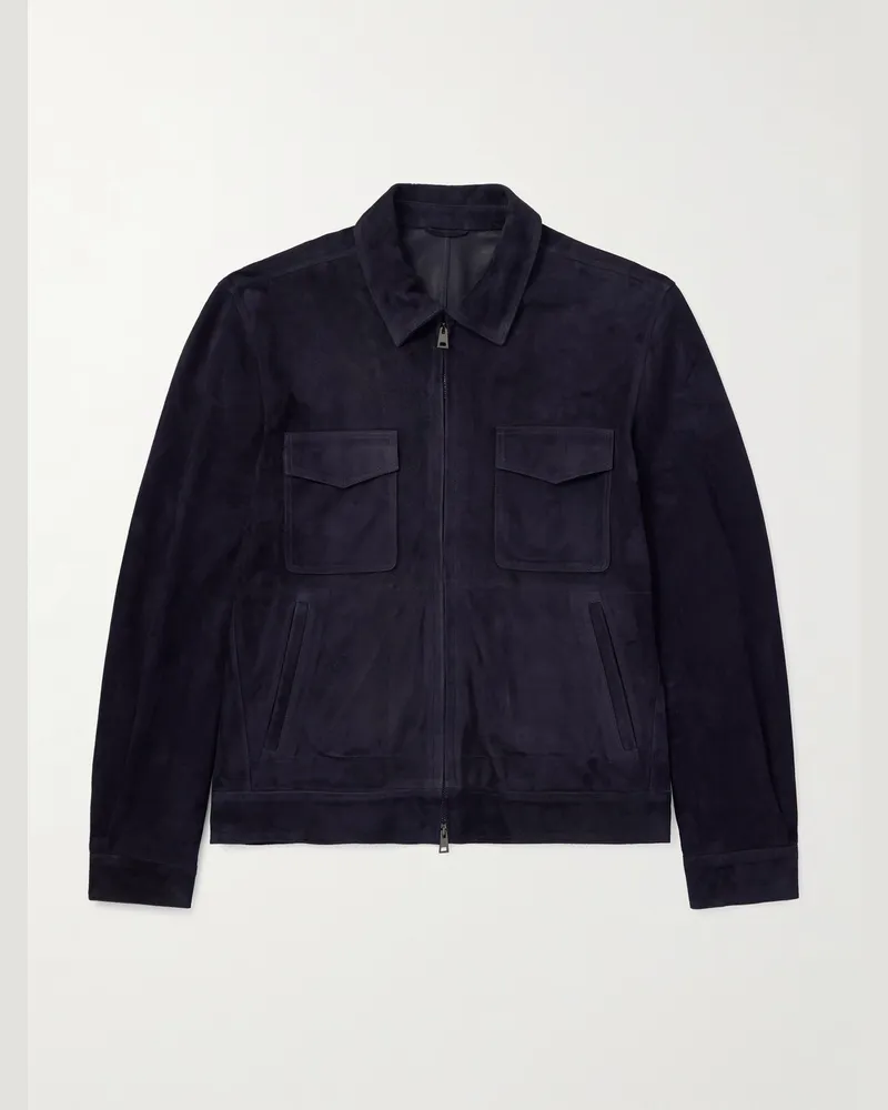 Thom Sweeney Suede Bomber Jacket Blue