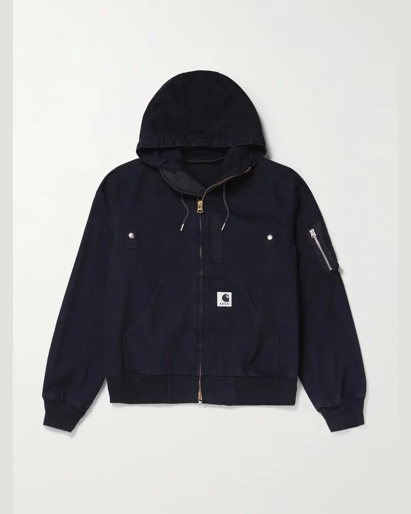 Sacai Carhartt WIP Blouson aus Baumwoll-Canvas mit Kapuze und Jersey-Besatz Schwarz