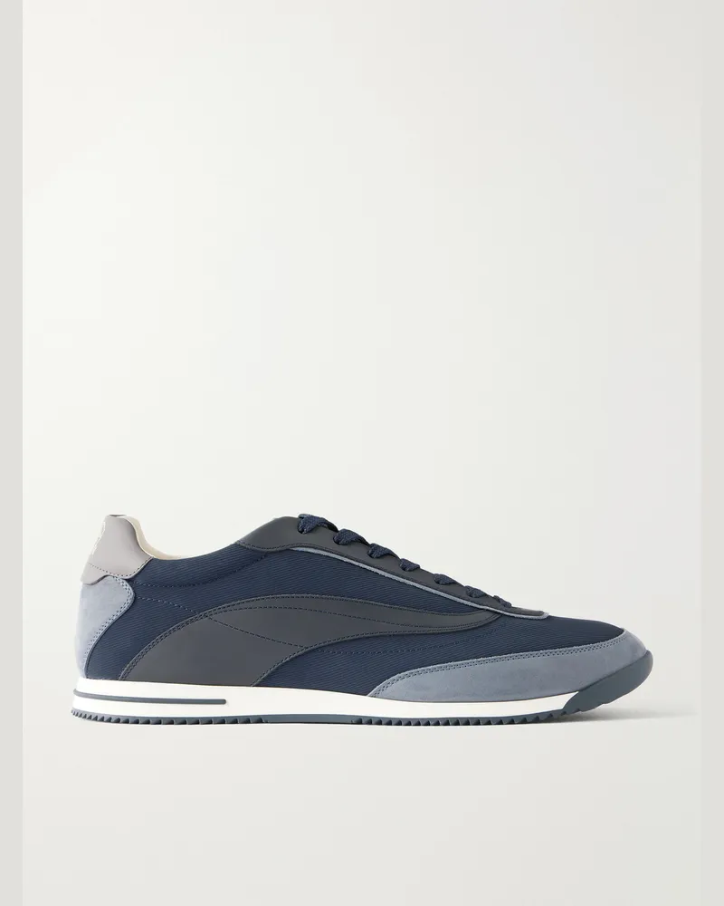 Brunello Cucinelli Suede and Leather-Trimmed Shell Sneakers Blue