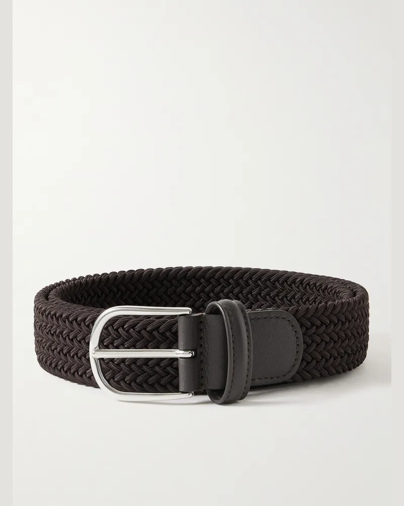Anderson's Geflochtener elastischer Gürtel mit Lederbesatz, 3,5 cm Braun