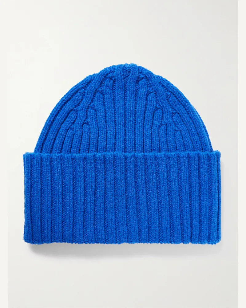Drake's HIM Beanie aus Wolle in Rippstrick Blau