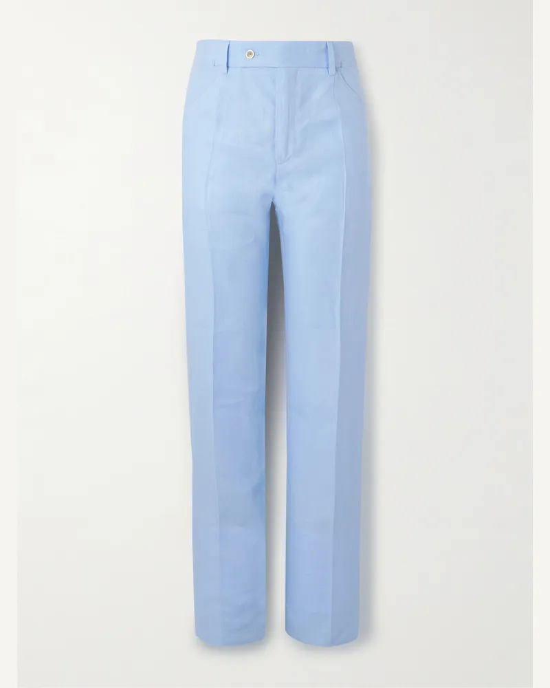 Dolce & Gabbana Gerade geschnittene Hose aus Leinen Blau