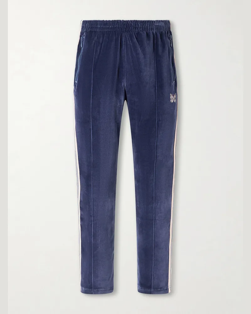 NEEDLES Bootcut Jogginghose aus Velours mit Logostickerei und Streifen Blau