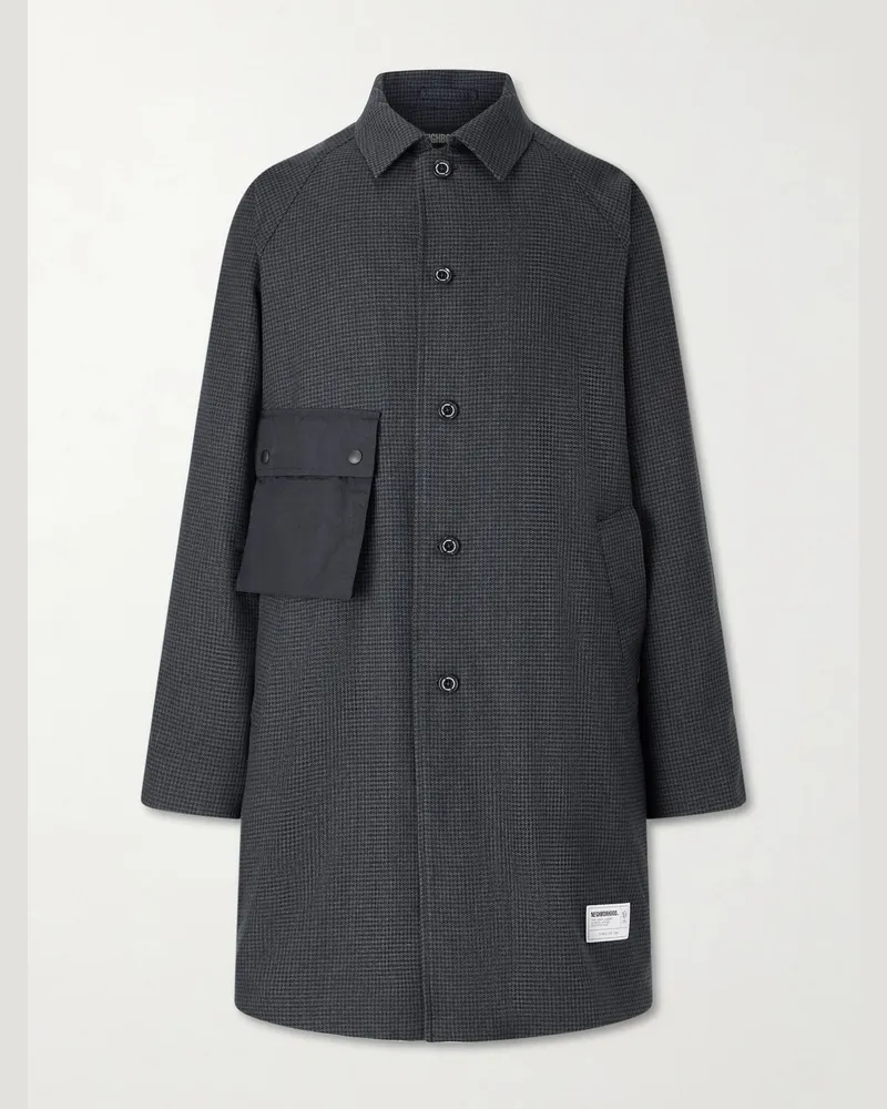 Neighborhood Taffeta-Trimmed Houndstooth Woven Car Coat Black